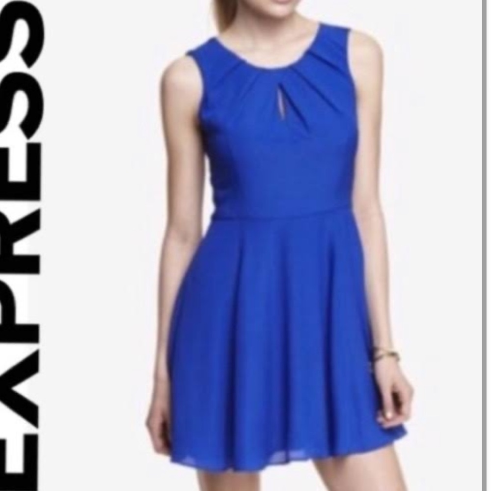 Royal blue high neck skater dress